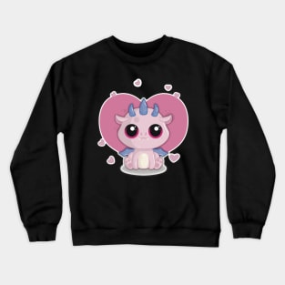 Cute Little Valentines Day Pink Dragon with Hearts in the Background Crewneck Sweatshirt